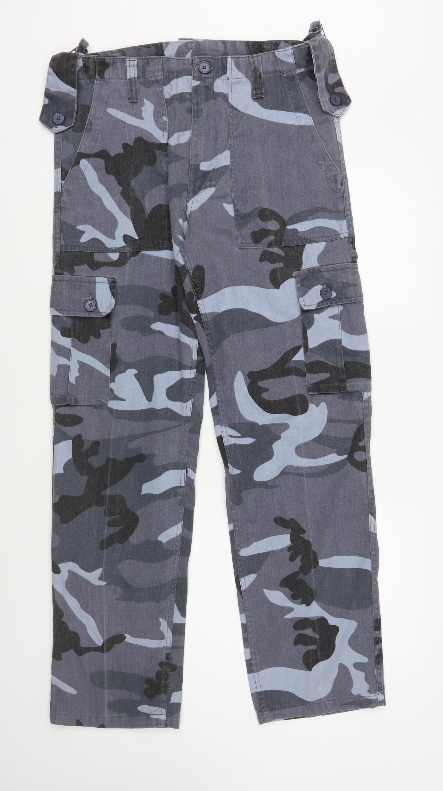 Preworn Mens Blue Camouflage Cotton Cargo Trousers Size 34 in L32 in Regular Button
