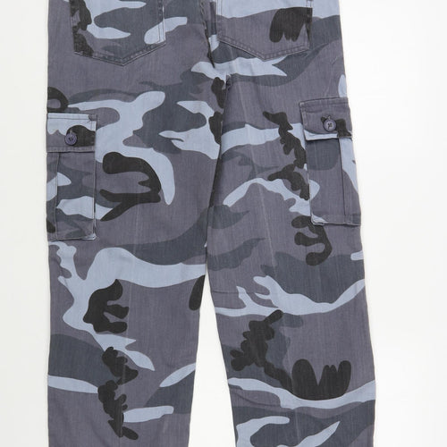 Preworn Mens Blue Camouflage Cotton Cargo Trousers Size 34 in L32 in Regular Button
