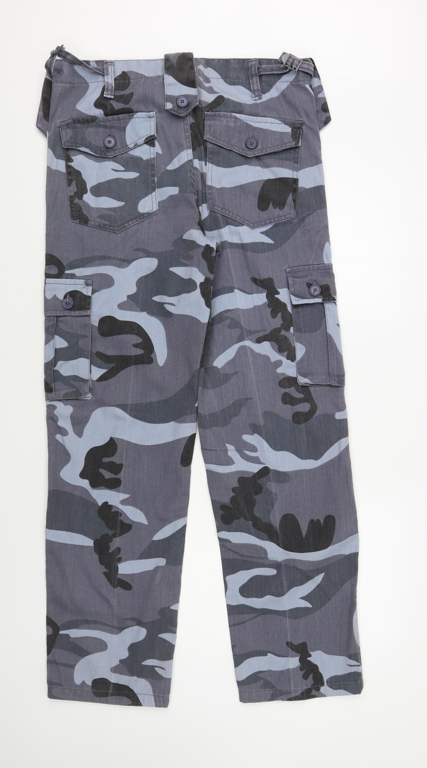 Preworn Mens Blue Camouflage Cotton Cargo Trousers Size 34 in L32 in Regular Button