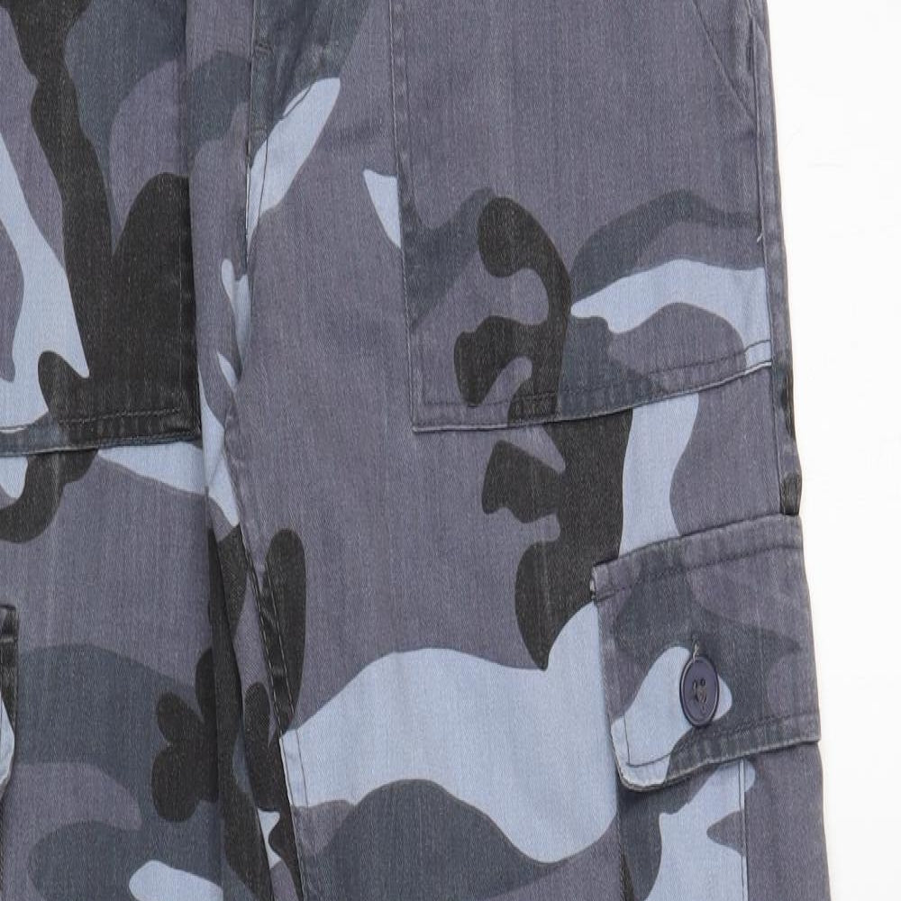 Preworn Mens Blue Camouflage Cotton Cargo Trousers Size 34 in L32 in Regular Button