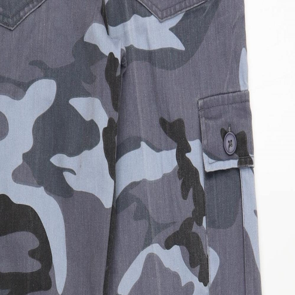 Preworn Mens Blue Camouflage Cotton Cargo Trousers Size 34 in L32 in Regular Button
