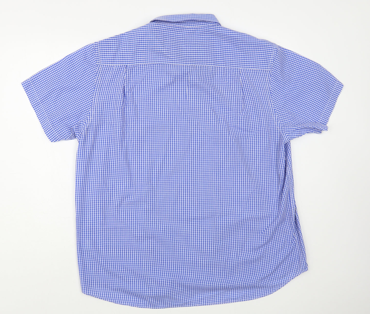 Cedar Wood State Mens Blue Check Polyester Button-Up Size 2XL Collared Button