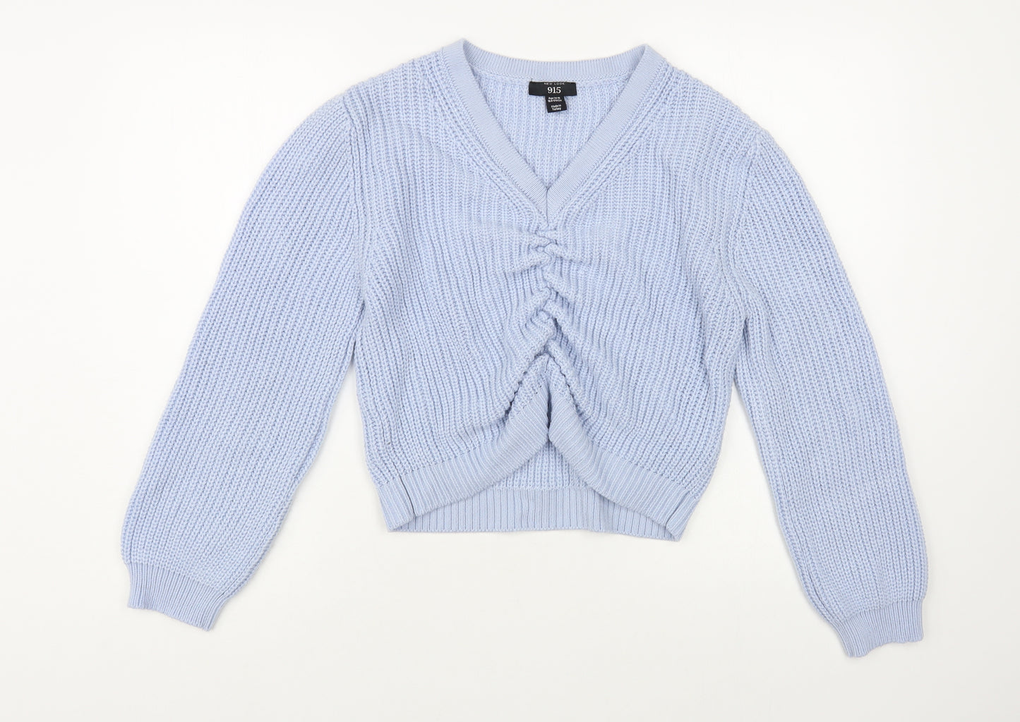 New Look Girls Blue V-Neck Acrylic Pullover Jumper Size 14-15 Years Pullover - Ruched