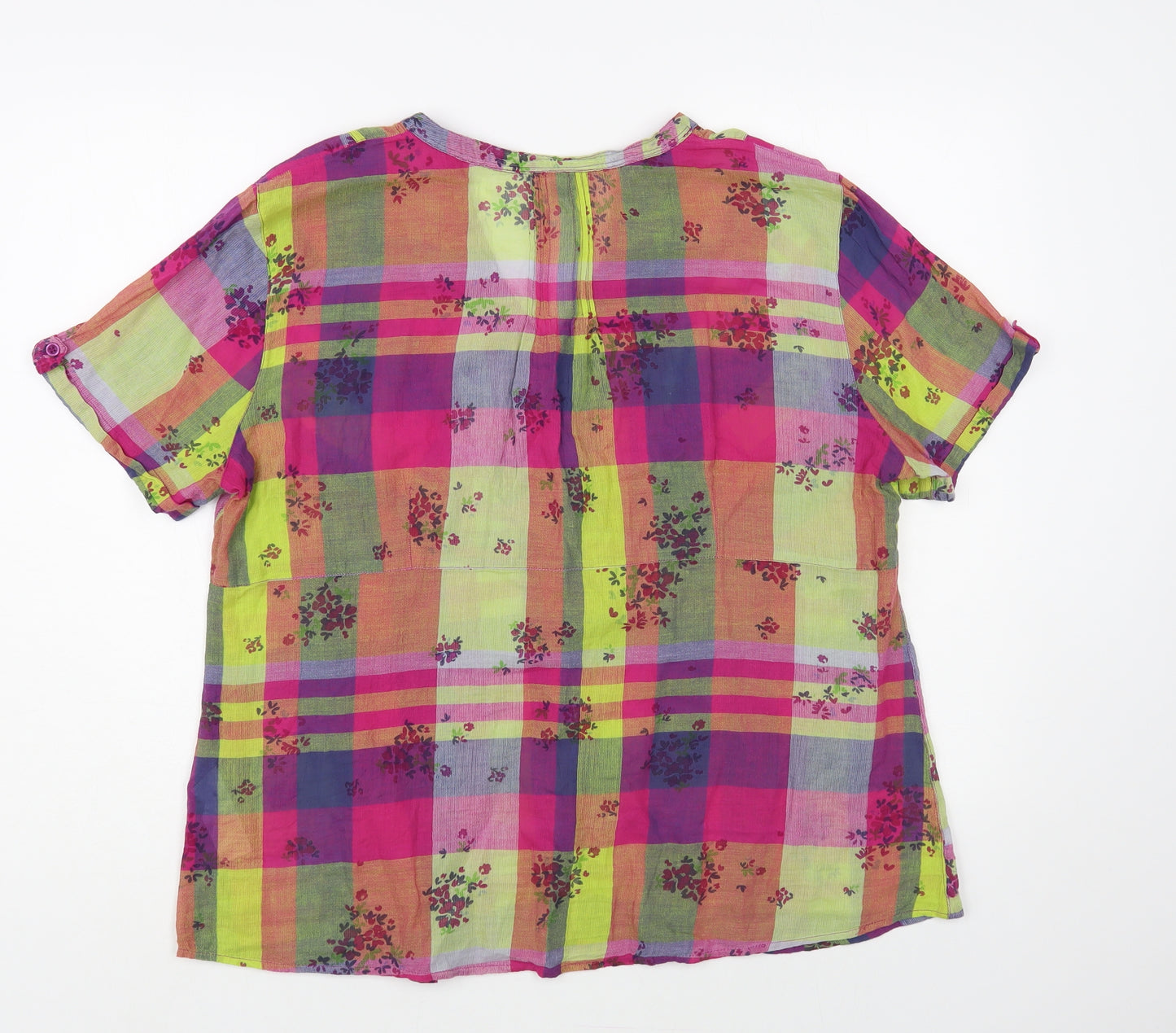 Per Una Womens Multicoloured Plaid Cotton Basic Button-Up Size 18 V-Neck - Floral