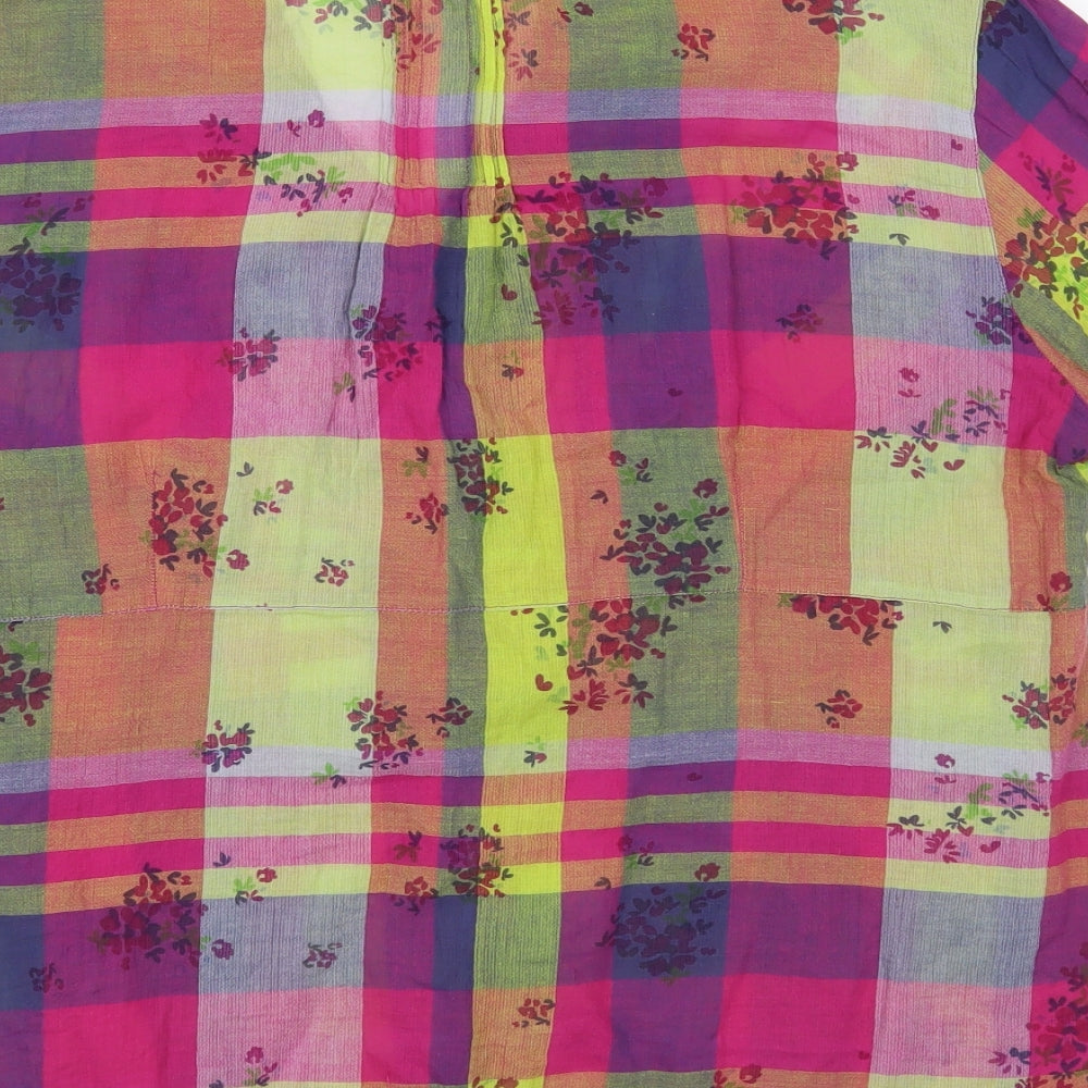 Per Una Womens Multicoloured Plaid Cotton Basic Button-Up Size 18 V-Neck - Floral