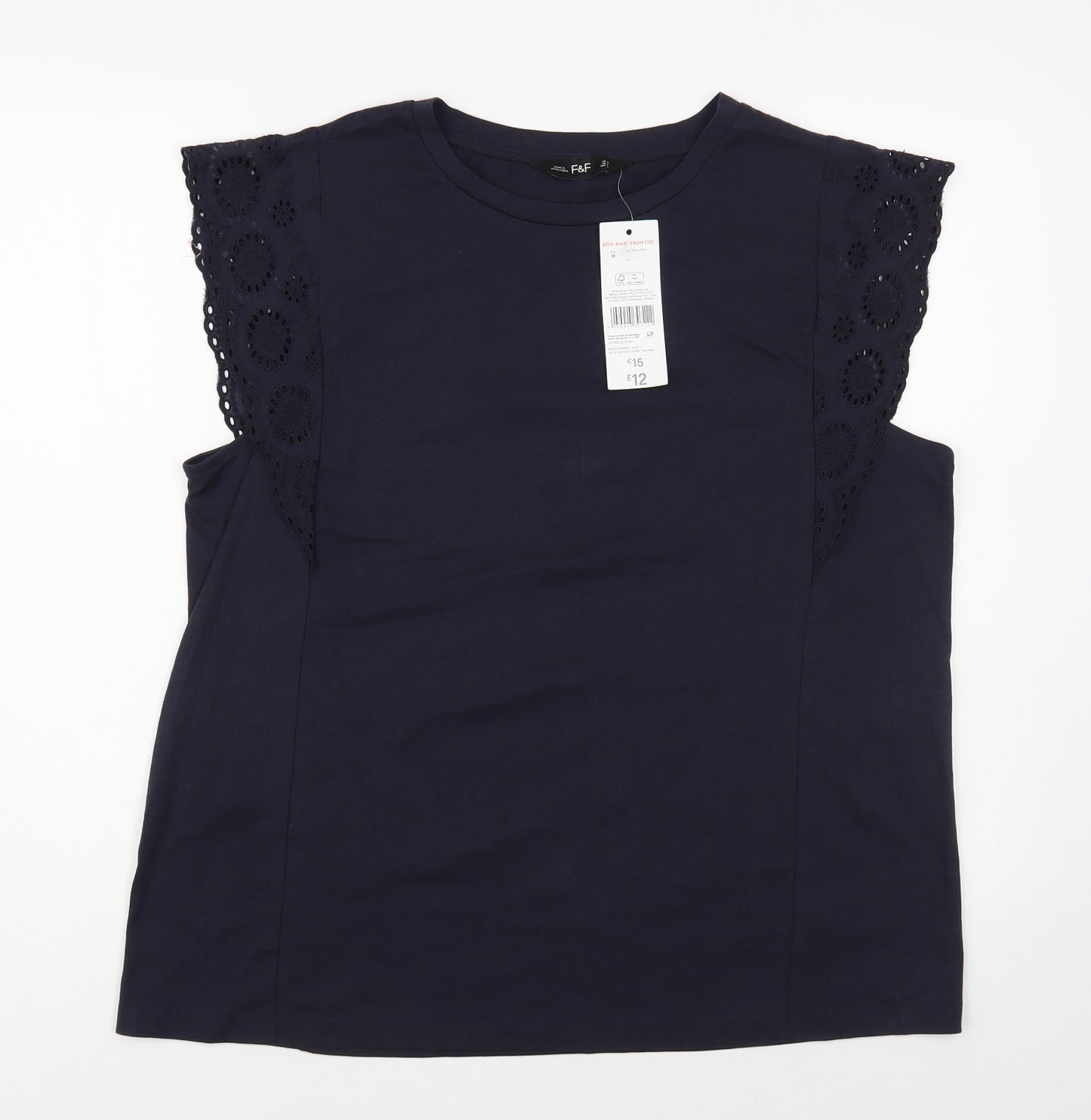 F&F Womens Blue Cotton Basic T-Shirt Size 18 Crew Neck