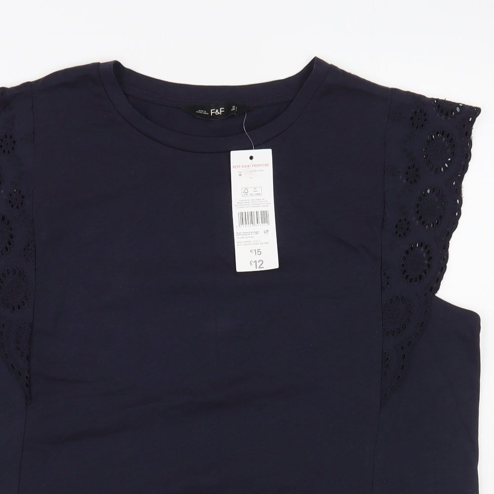 F&F Womens Blue Cotton Basic T-Shirt Size 18 Crew Neck