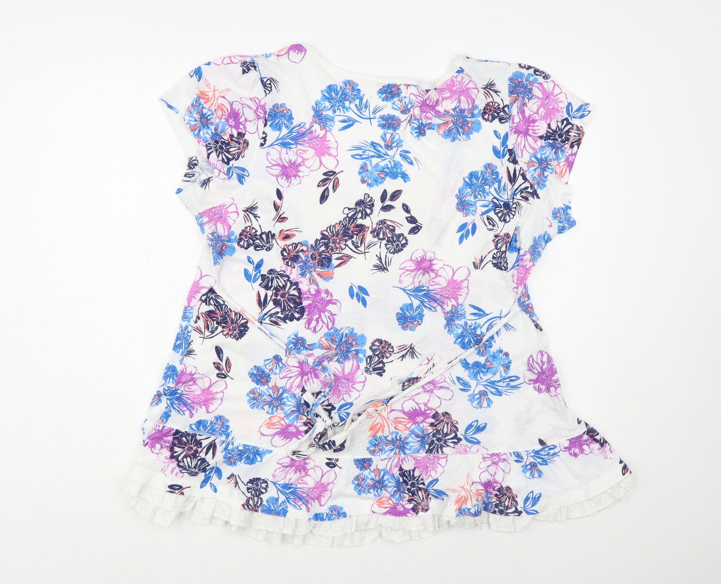 Marks and Spencer Womens White Floral Cotton Basic Blouse Size 18 Square Neck