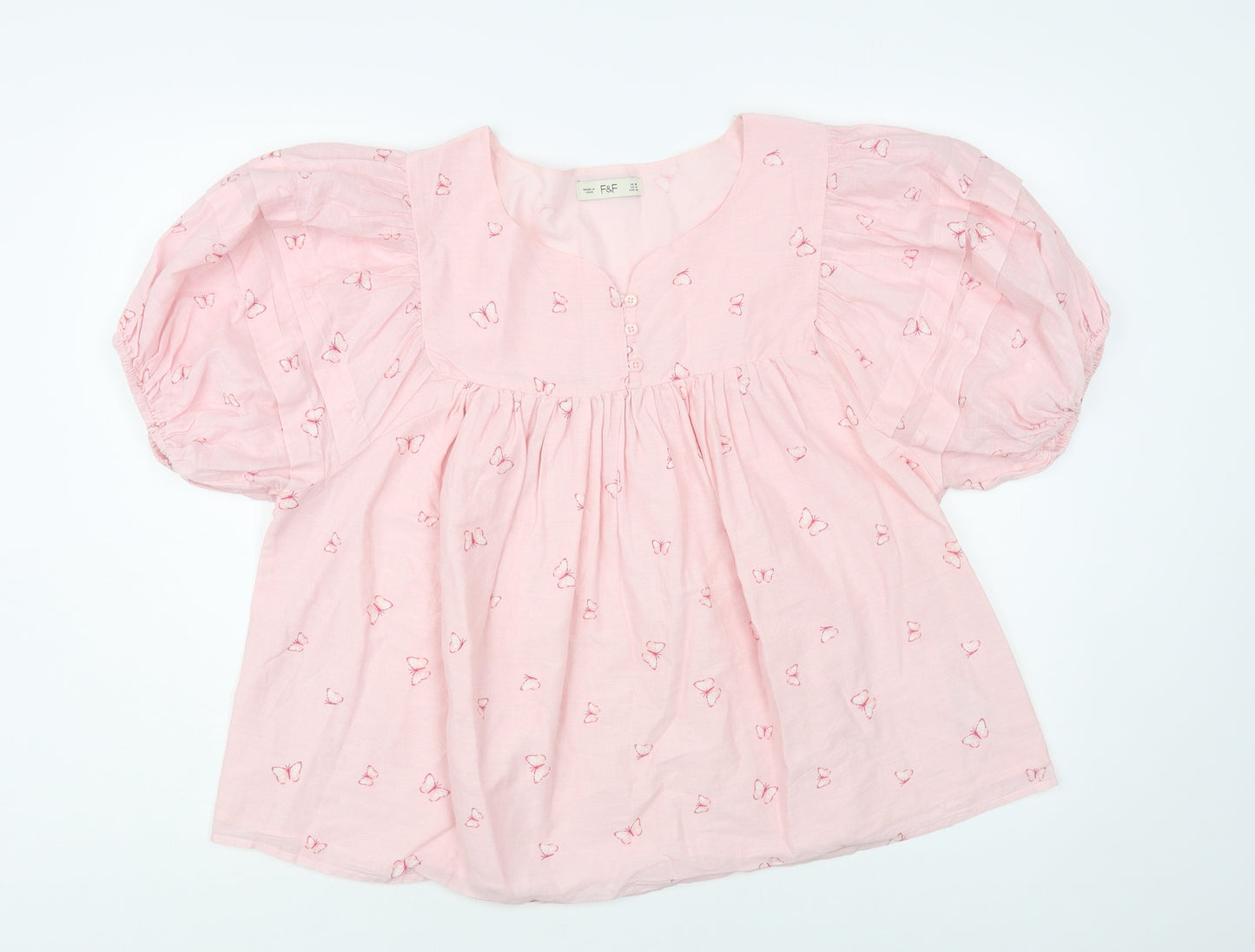 F&F Womens Pink Geometric Cotton Basic Blouse Size 18 V-Neck - Butterfly Print