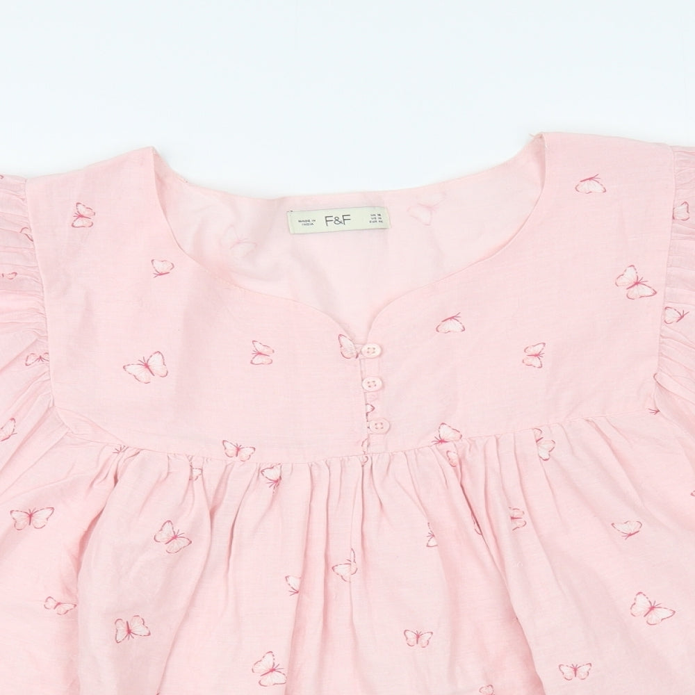 F&F Womens Pink Geometric Cotton Basic Blouse Size 18 V-Neck - Butterfly Print