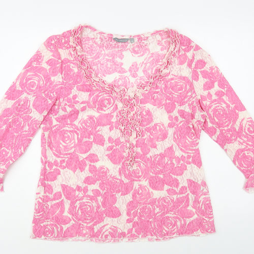 Per Una Womens Pink Floral Polyamide Basic Blouse Size 18 V-Neck