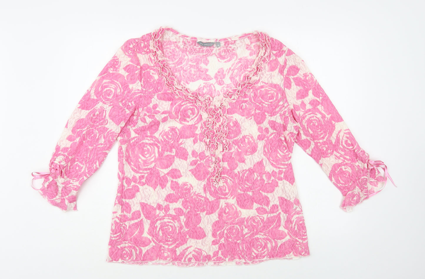 Per Una Womens Pink Floral Polyamide Basic Blouse Size 18 V-Neck