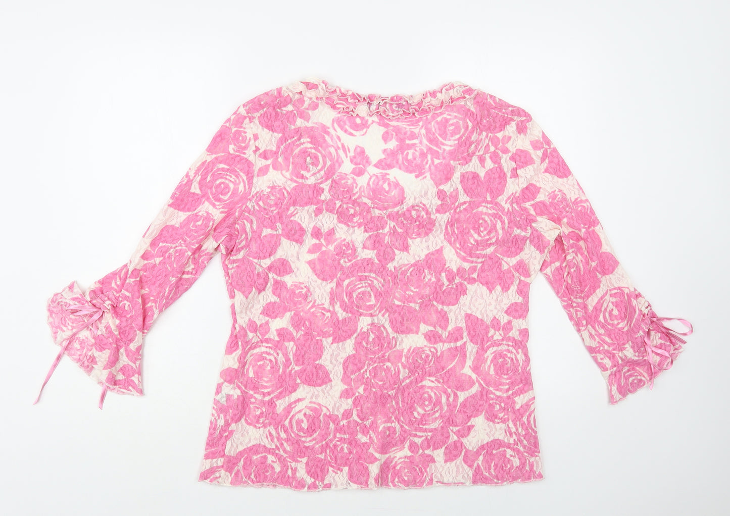 Per Una Womens Pink Floral Polyamide Basic Blouse Size 18 V-Neck