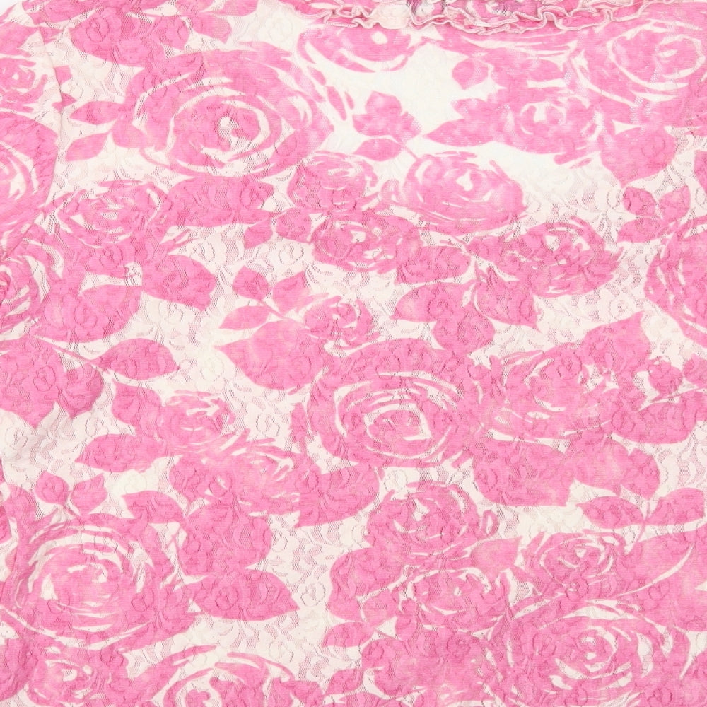 Per Una Womens Pink Floral Polyamide Basic Blouse Size 18 V-Neck