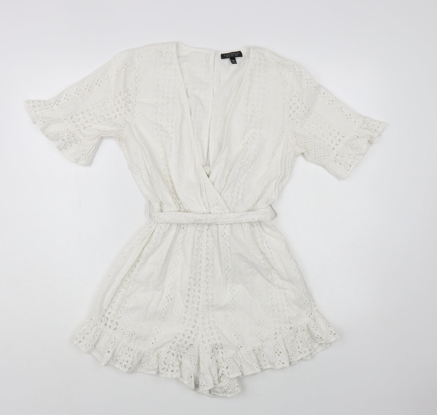 Topshop Womens White Geometric Cotton Playsuit One-Piece Size 10 Pullover