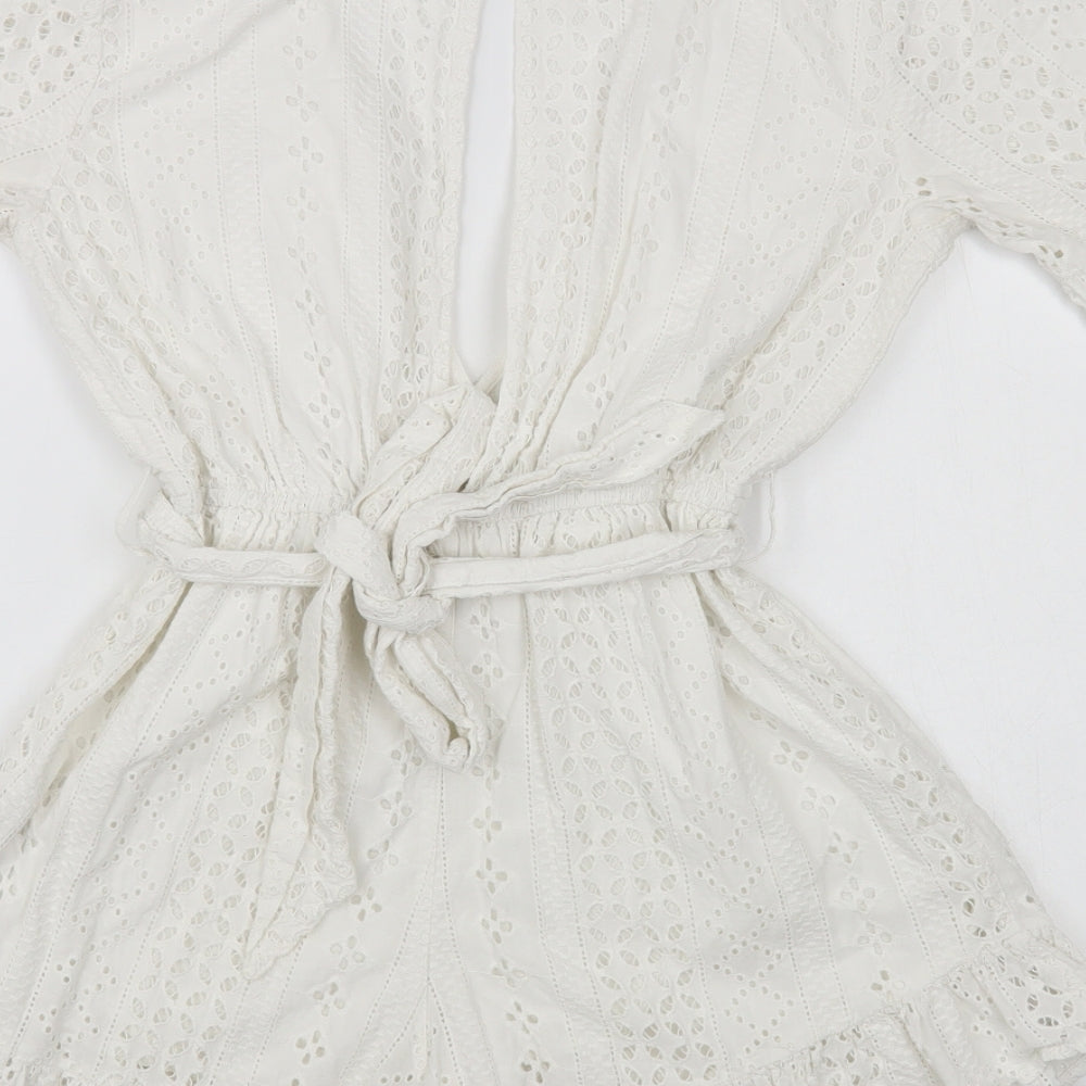 Topshop Womens White Geometric Cotton Playsuit One-Piece Size 10 Pullover