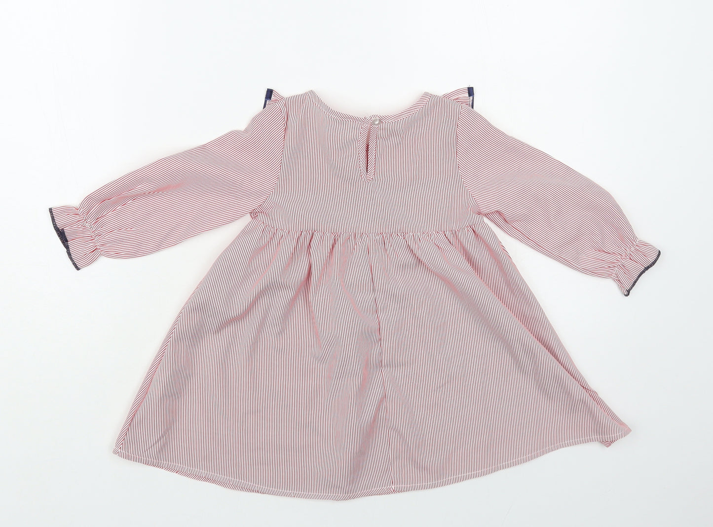 SheIn Baby Red Striped Polyester A-Line Size 12 Months Round Neck Button - Flower Detail