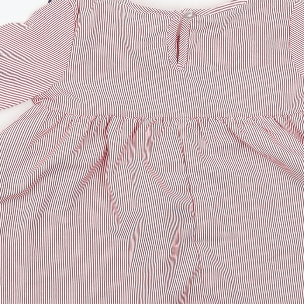 SheIn Baby Red Striped Polyester A-Line Size 12 Months Round Neck Button - Flower Detail