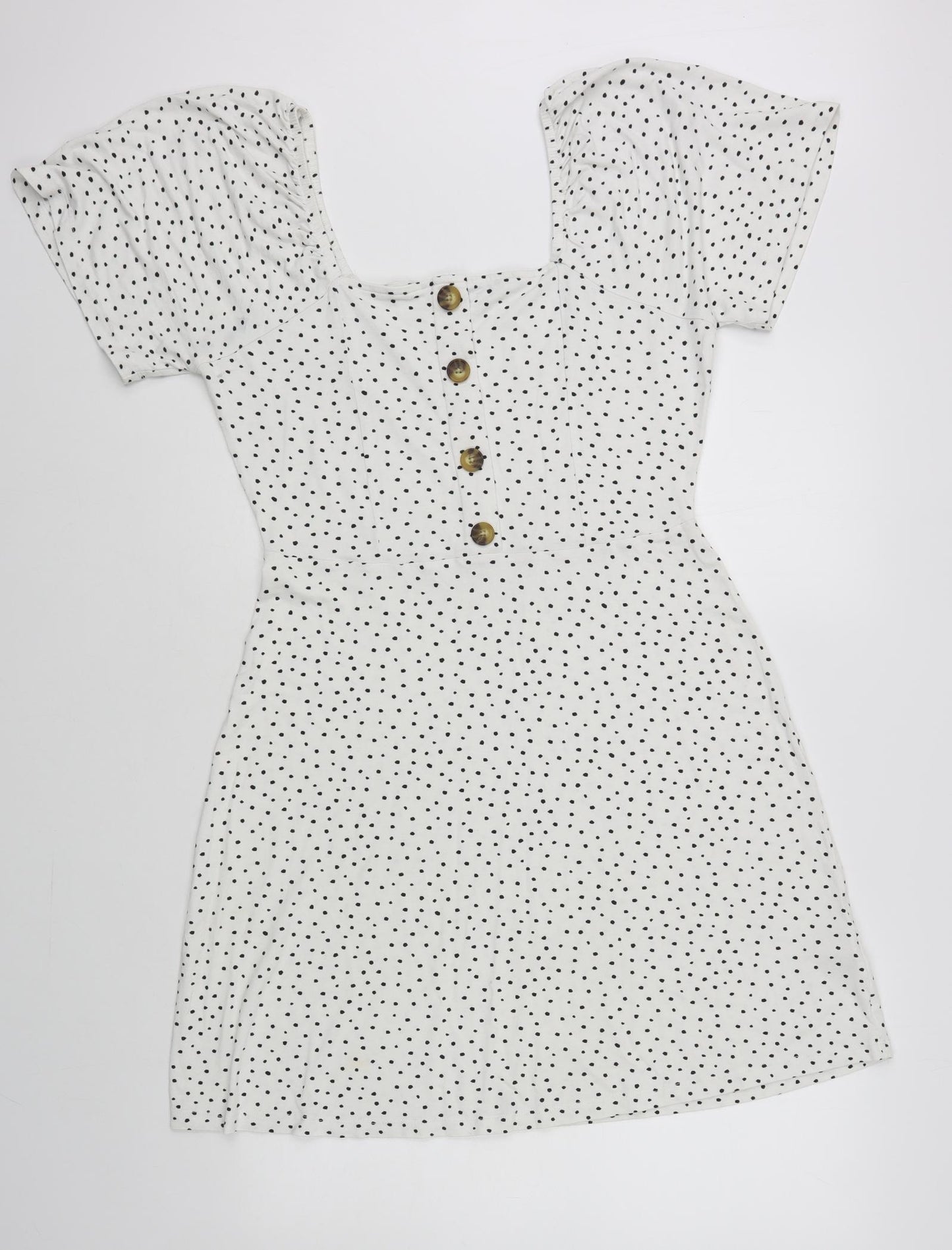 NEXT Womens White Polka Dot Viscose Fit & Flare Size 10 Square Neck Pullover