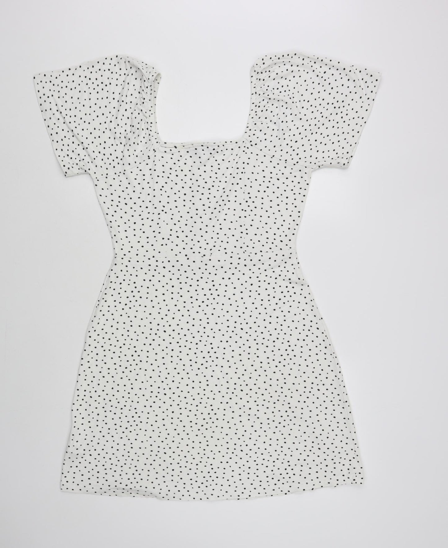 NEXT Womens White Polka Dot Viscose Fit & Flare Size 10 Square Neck Pullover