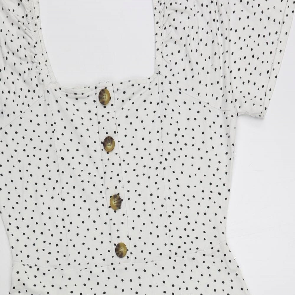 NEXT Womens White Polka Dot Viscose Fit & Flare Size 10 Square Neck Pullover