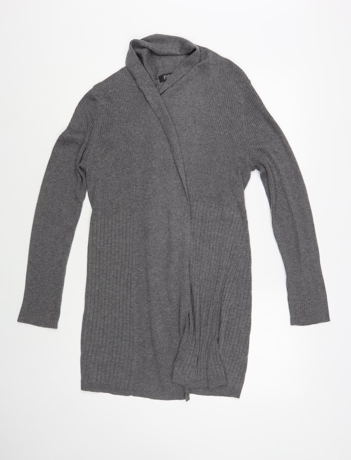 F&F Womens Grey V-Neck Polyamide Cardigan Jumper Size 12