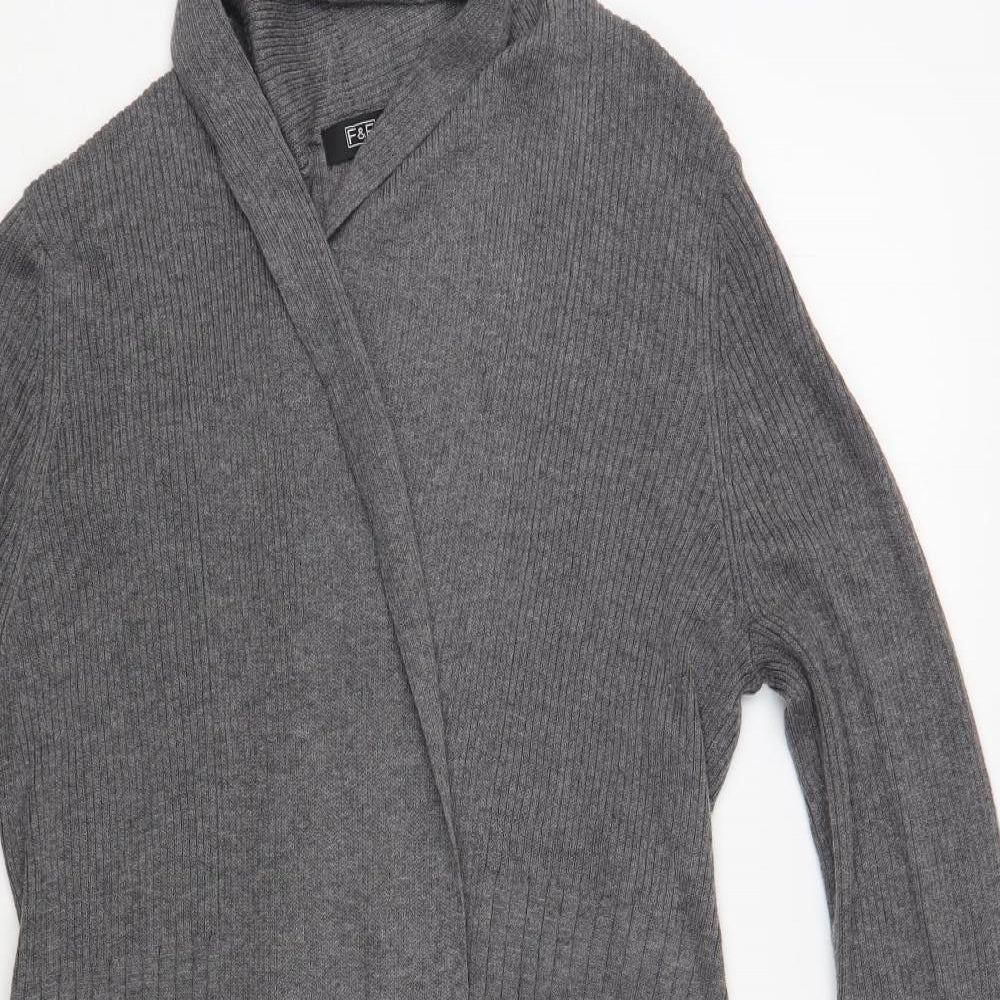 F&F Womens Grey V-Neck Polyamide Cardigan Jumper Size 12