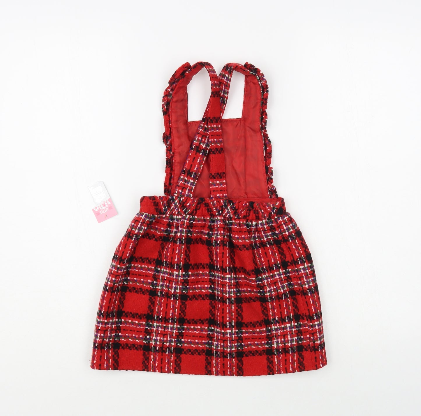 Matalan Girls Red Plaid Polyester Pinafore/Dungaree Dress Size 2-3 Years Square Neck Button