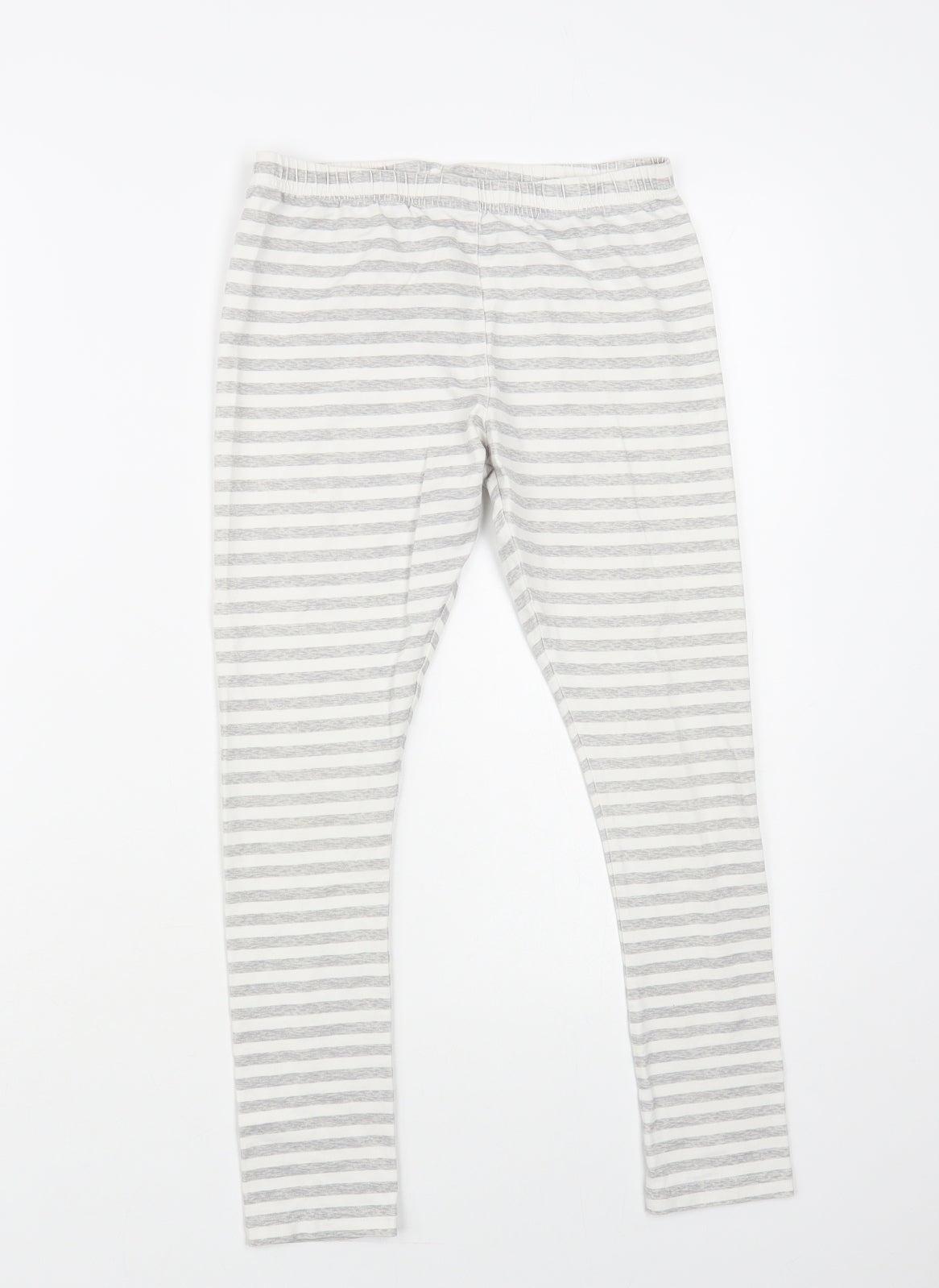 NEXT Girls Grey Striped Cotton Jogger Trousers Size 12 Years Regular Pullover - Leggings