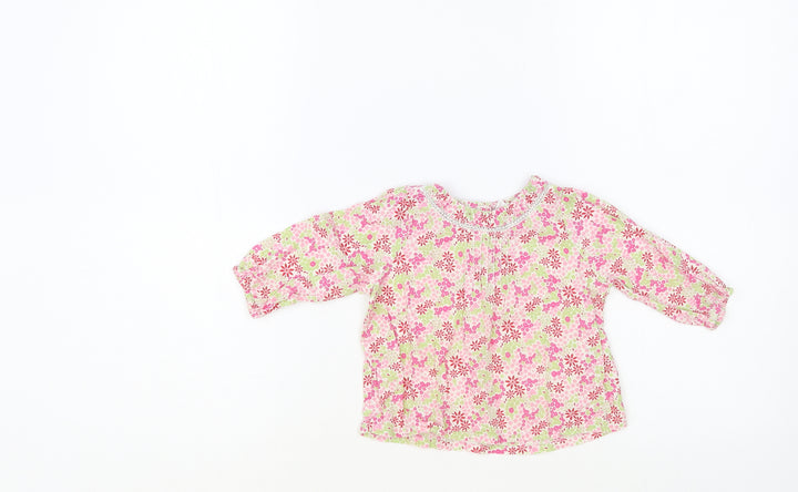 H&M Baby Pink Floral Cotton Basic Blouse Size 3-6 Months Round Neck Buckle