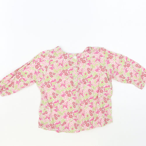 H&M Baby Pink Floral Cotton Basic Blouse Size 3-6 Months Round Neck Buckle