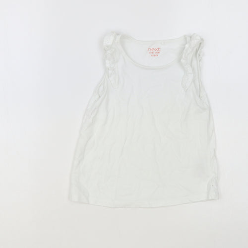NEXT Girls White Cotton Basic Tank Size 4-5 Years Round Neck Pullover