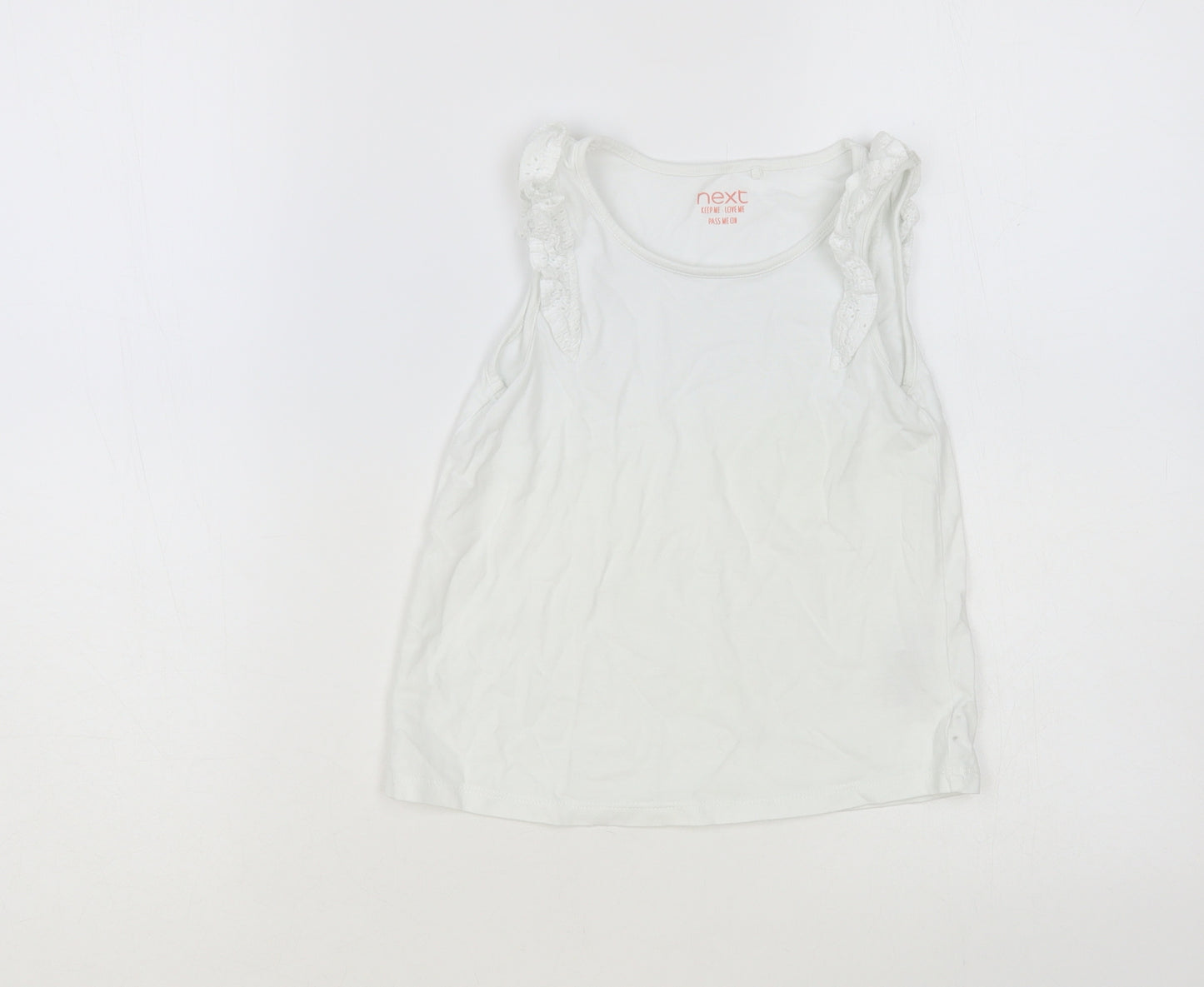 NEXT Girls White Cotton Basic Tank Size 4-5 Years Round Neck Pullover
