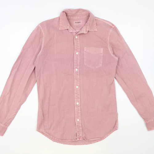 Pull&Bear Mens Pink Cotton Button-Up Size S Collared Button