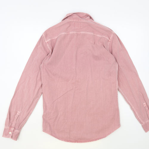 Pull&Bear Mens Pink Cotton Button-Up Size S Collared Button