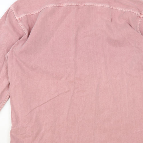 Pull&Bear Mens Pink Cotton Button-Up Size S Collared Button