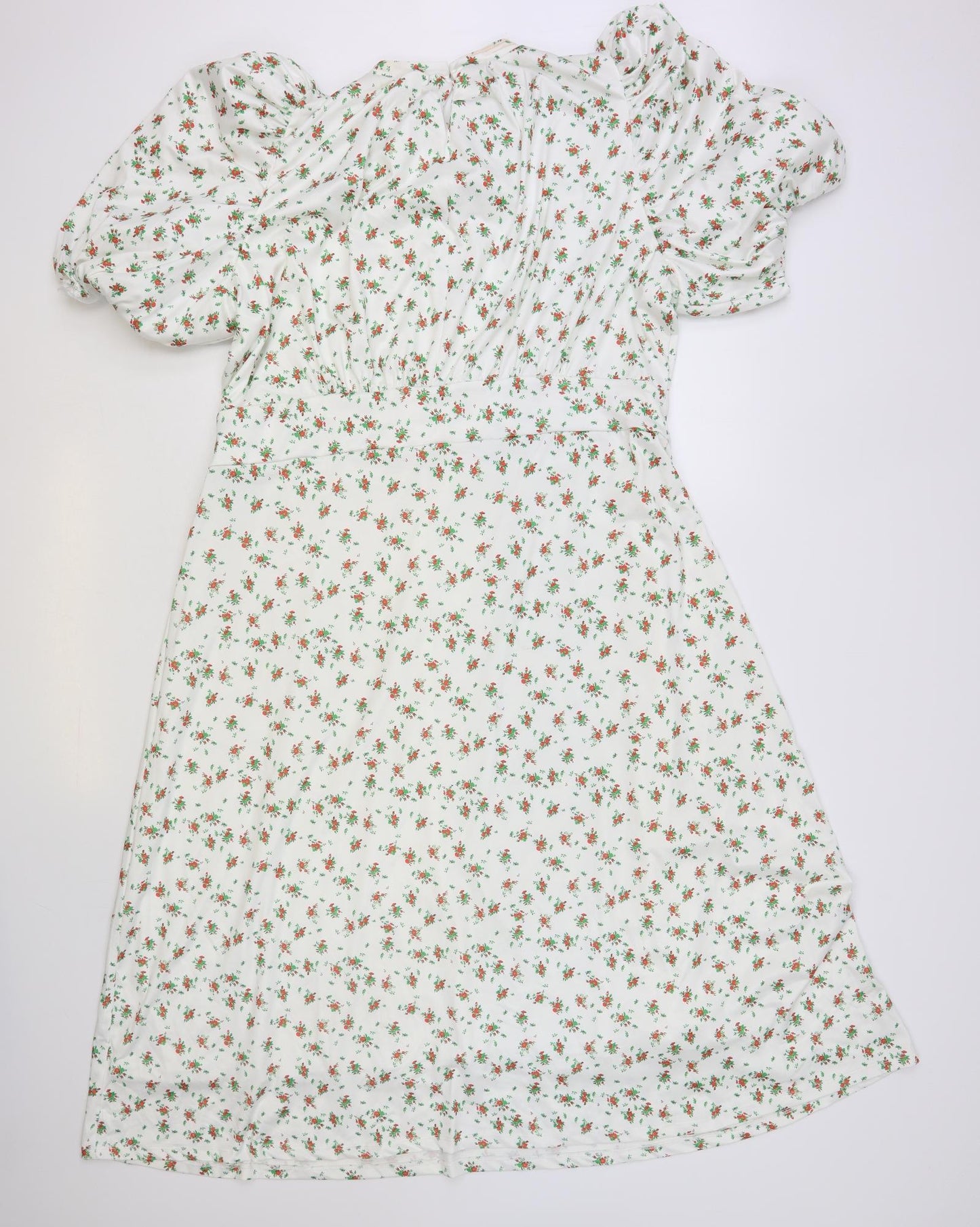 Savida Womens White Floral Polyester A-Line Size 2XL Round Neck Button