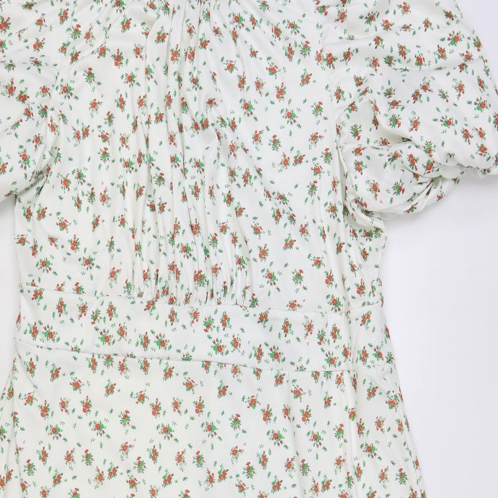 Savida Womens White Floral Polyester A-Line Size 2XL Round Neck Button