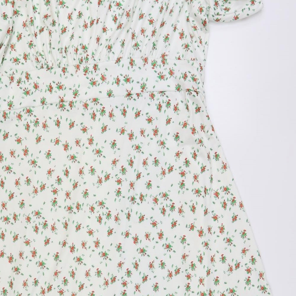 Savida Womens White Floral Polyester A-Line Size 2XL Round Neck Button