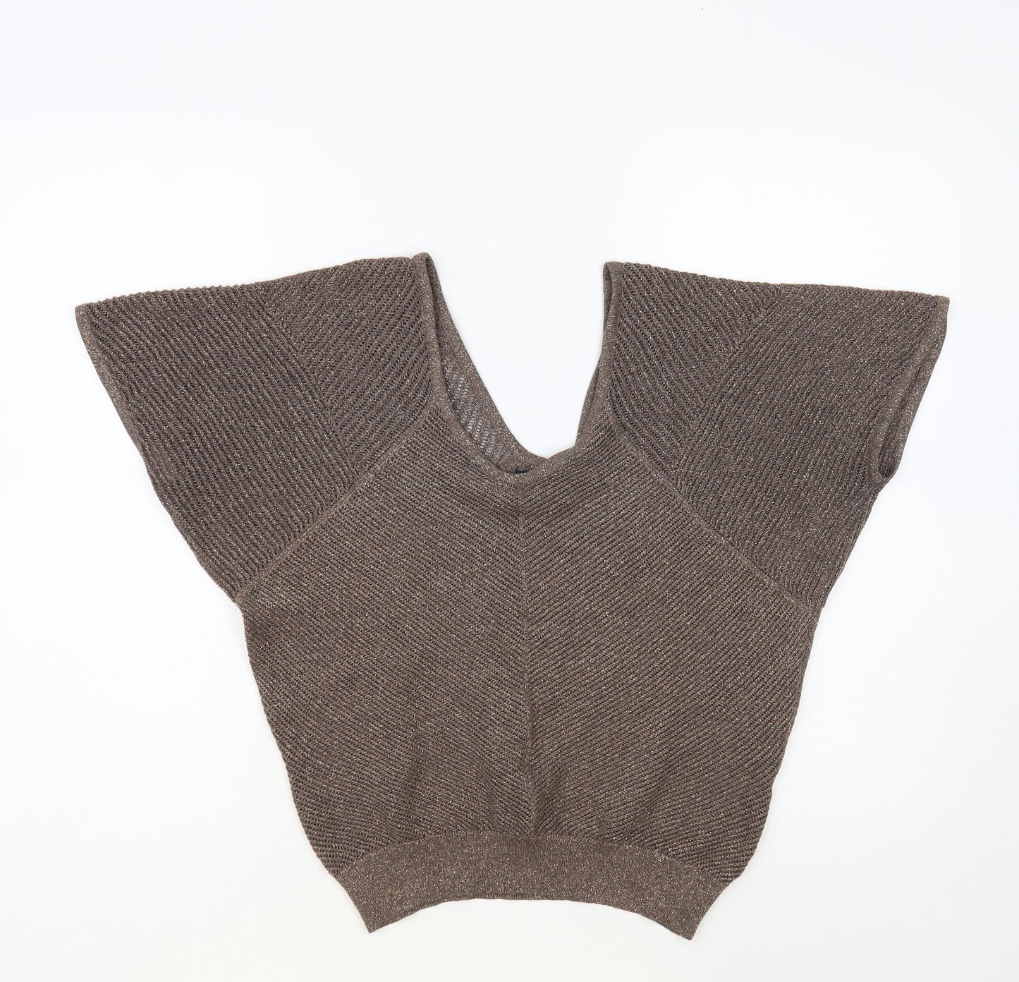 Express Womens Brown V-Neck Acrylic Pullover Jumper Size S
