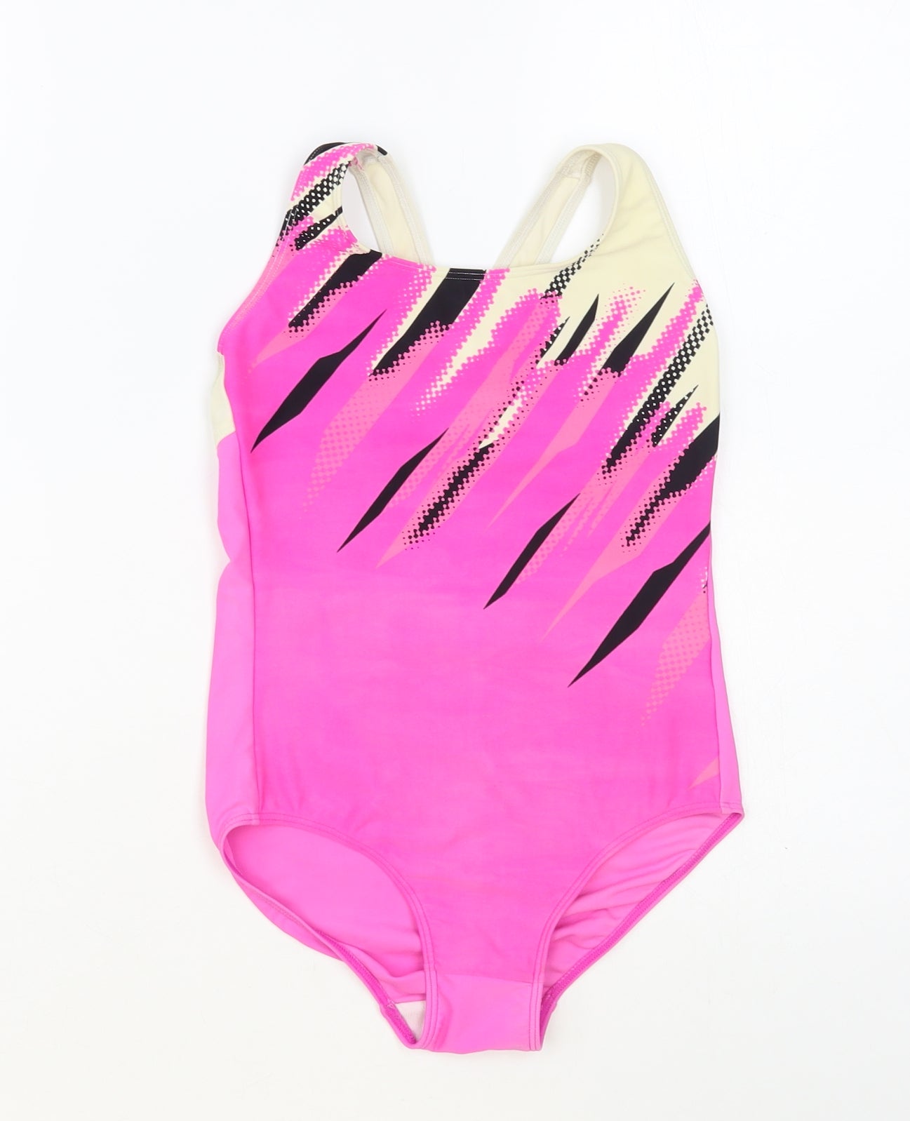 F&F Girls Pink Geometric Nylon Bodysuit One-Piece Size 10-11 Years Pullover - Swimsuit