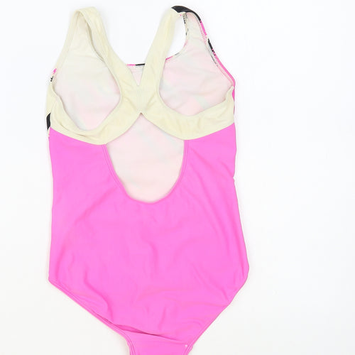 F&F Girls Pink Geometric Nylon Bodysuit One-Piece Size 10-11 Years Pullover - Swimsuit