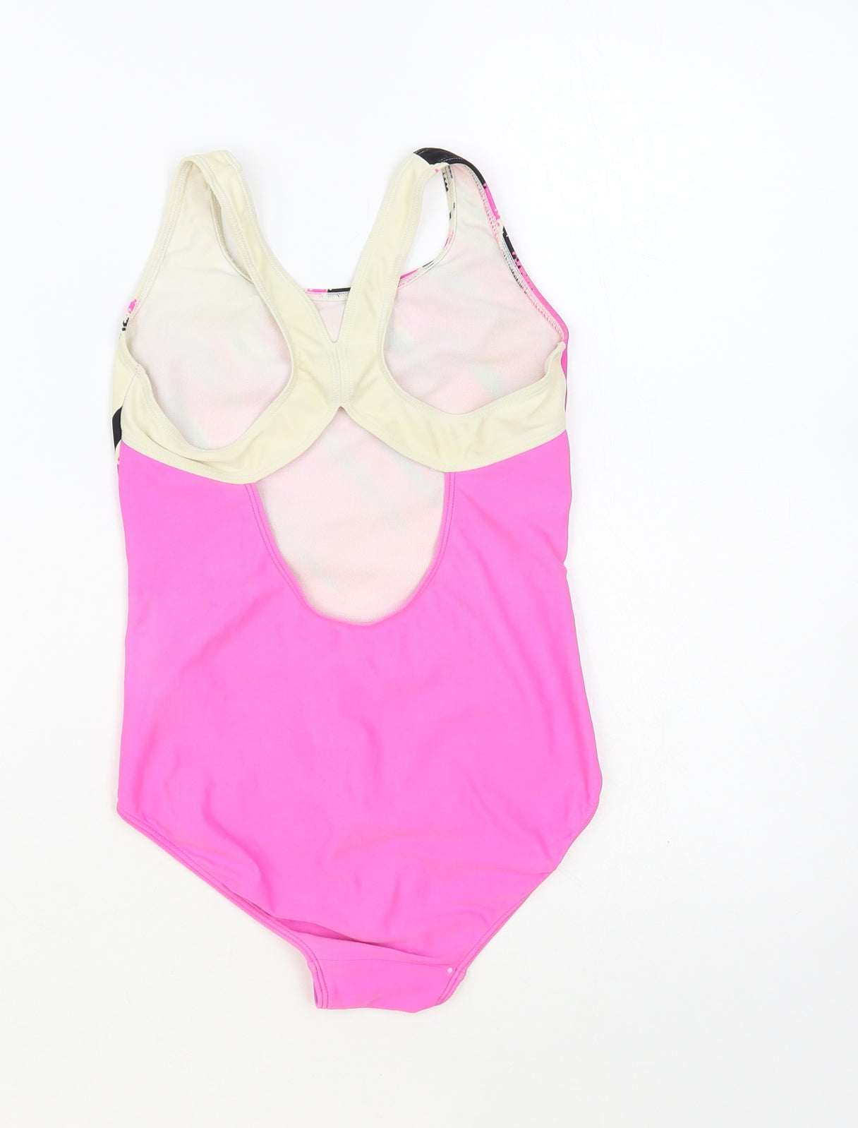 F&F Girls Pink Geometric Nylon Bodysuit One-Piece Size 10-11 Years Pullover - Swimsuit