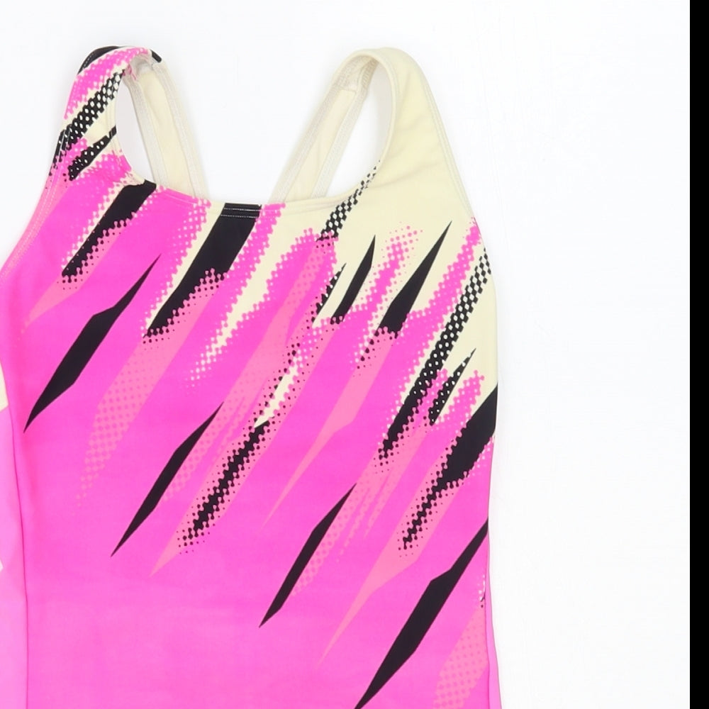 F&F Girls Pink Geometric Nylon Bodysuit One-Piece Size 10-11 Years Pullover - Swimsuit