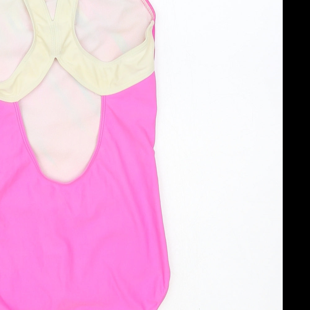 F&F Girls Pink Geometric Nylon Bodysuit One-Piece Size 10-11 Years Pullover - Swimsuit