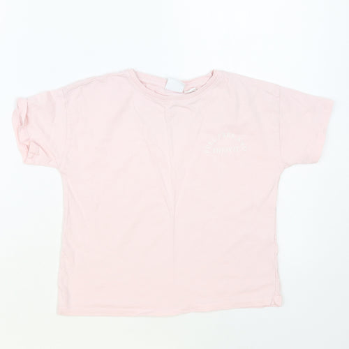 Zara Girls Pink Cotton Pullover T-Shirt Size 4-5 Years Crew Neck Pullover