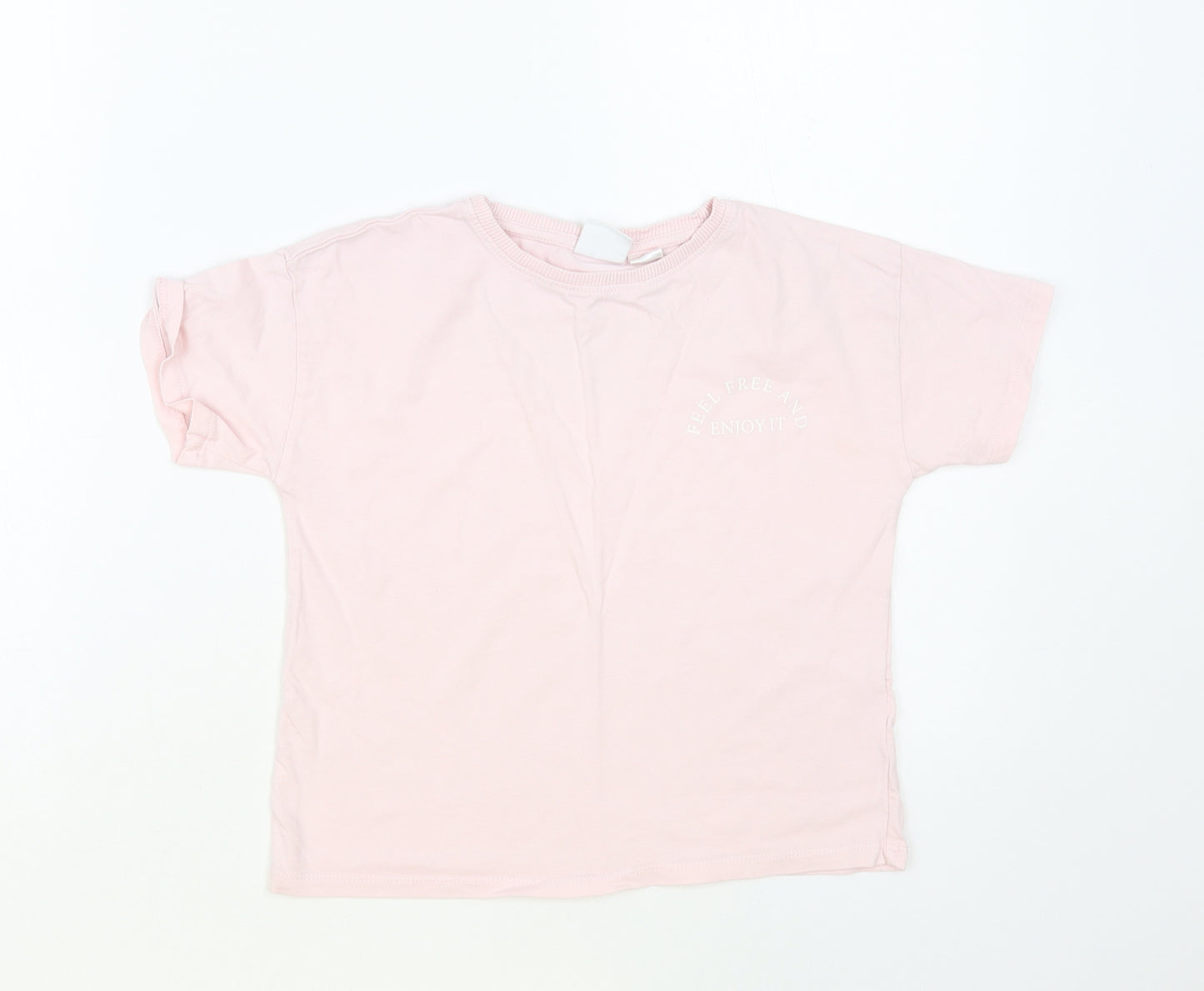 Zara Girls Pink Cotton Pullover T-Shirt Size 4-5 Years Crew Neck Pullover