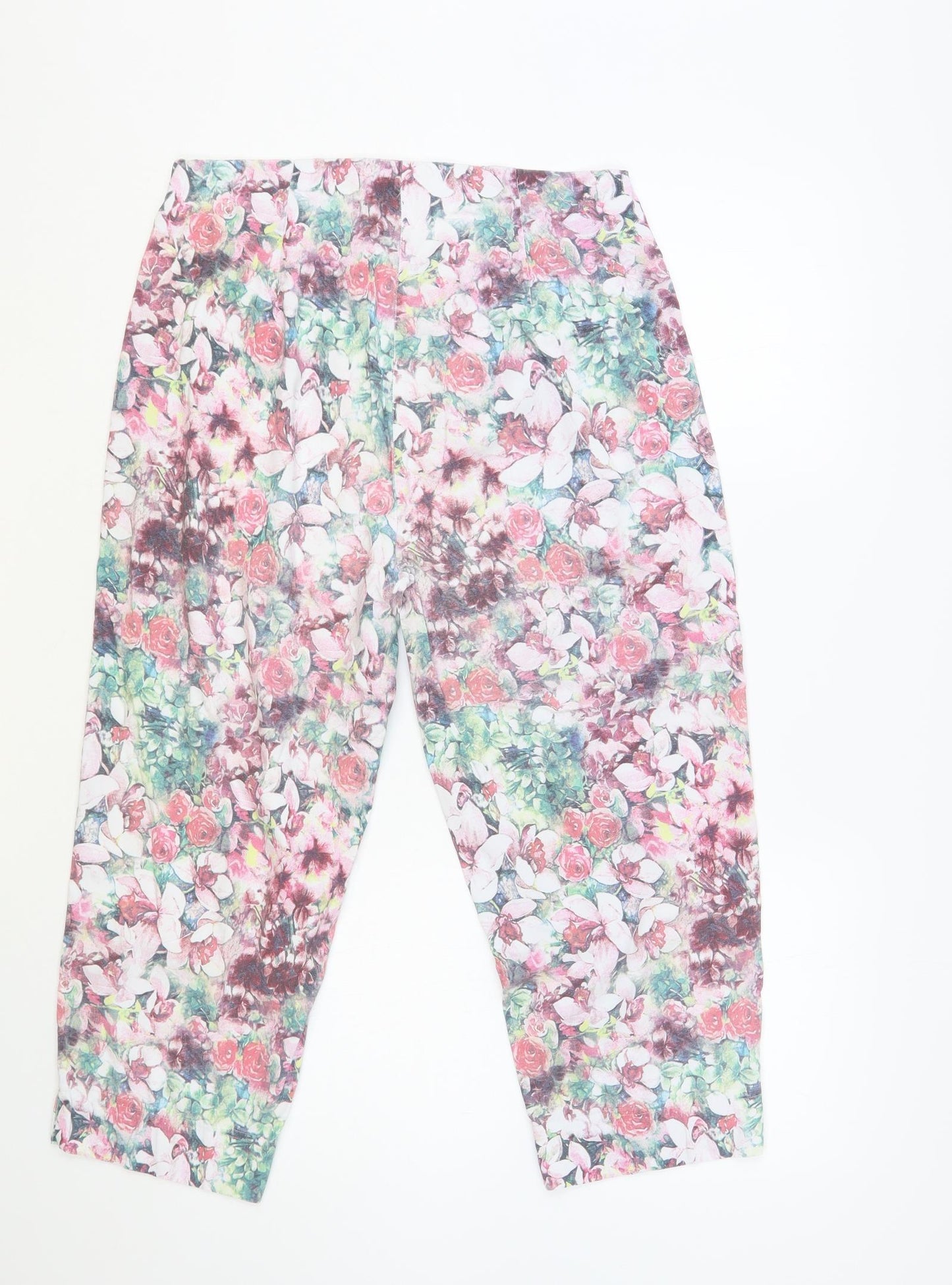 Robell Womens Multicoloured Floral Cotton Cropped Trousers Size 12 L22 in Regular