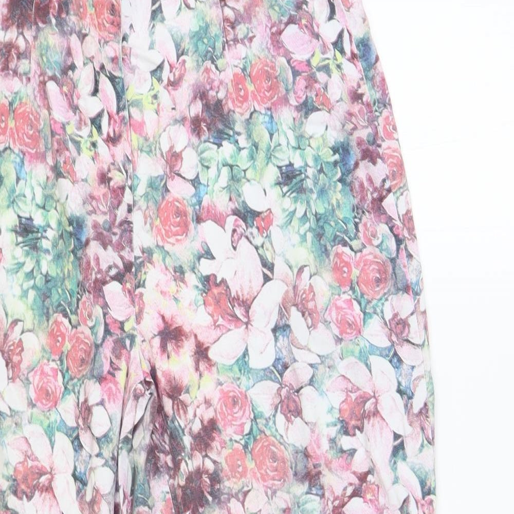 Robell Womens Multicoloured Floral Cotton Cropped Trousers Size 12 L22 in Regular