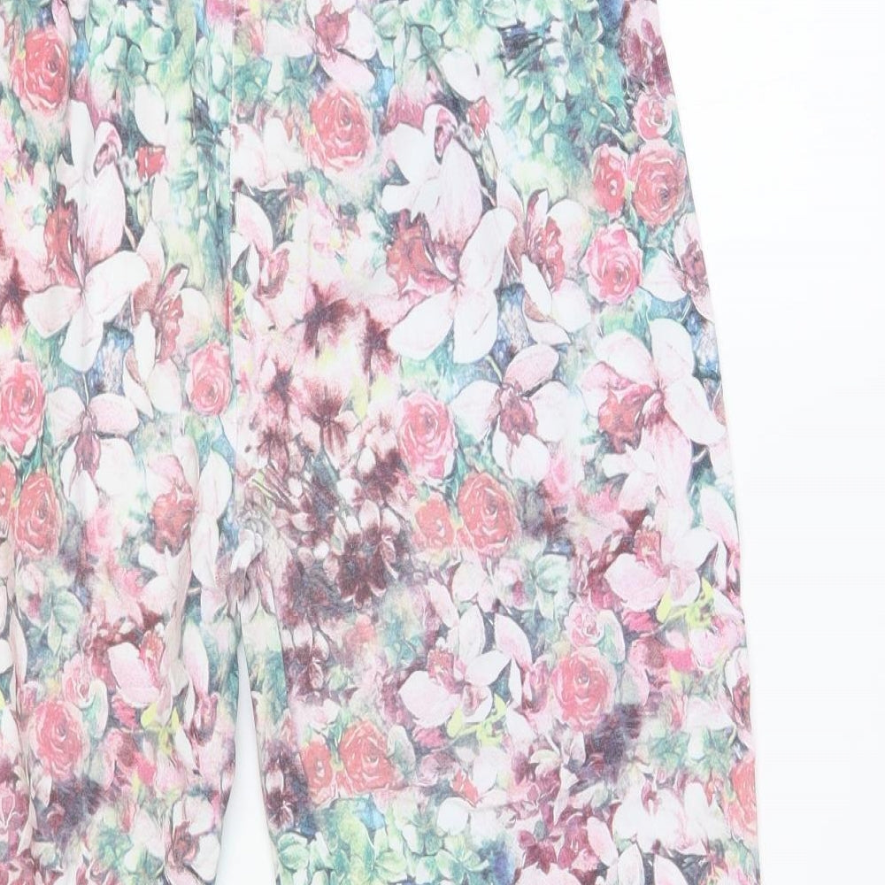 Robell Womens Multicoloured Floral Cotton Cropped Trousers Size 12 L22 in Regular